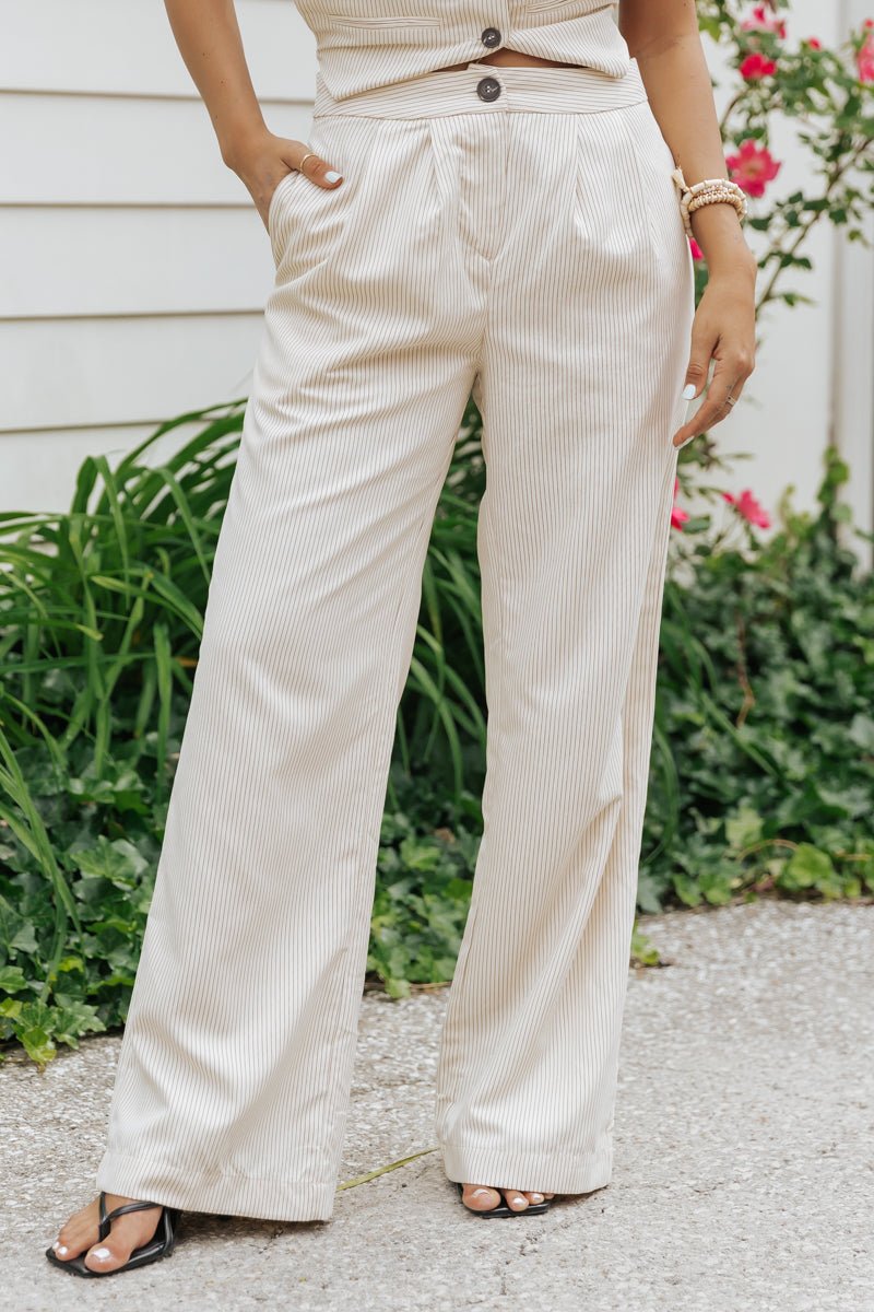 Aureum Ivory Pinstripe Twill Wide Leg Pants - Magnolia Boutique