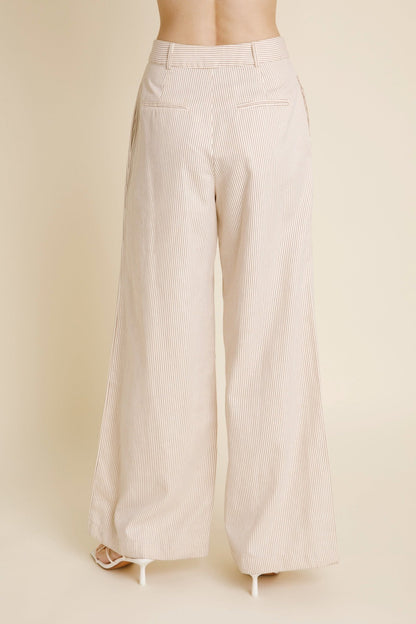 Aureum Ivory Pinstripe Twill Wide Leg Pants - Magnolia Boutique