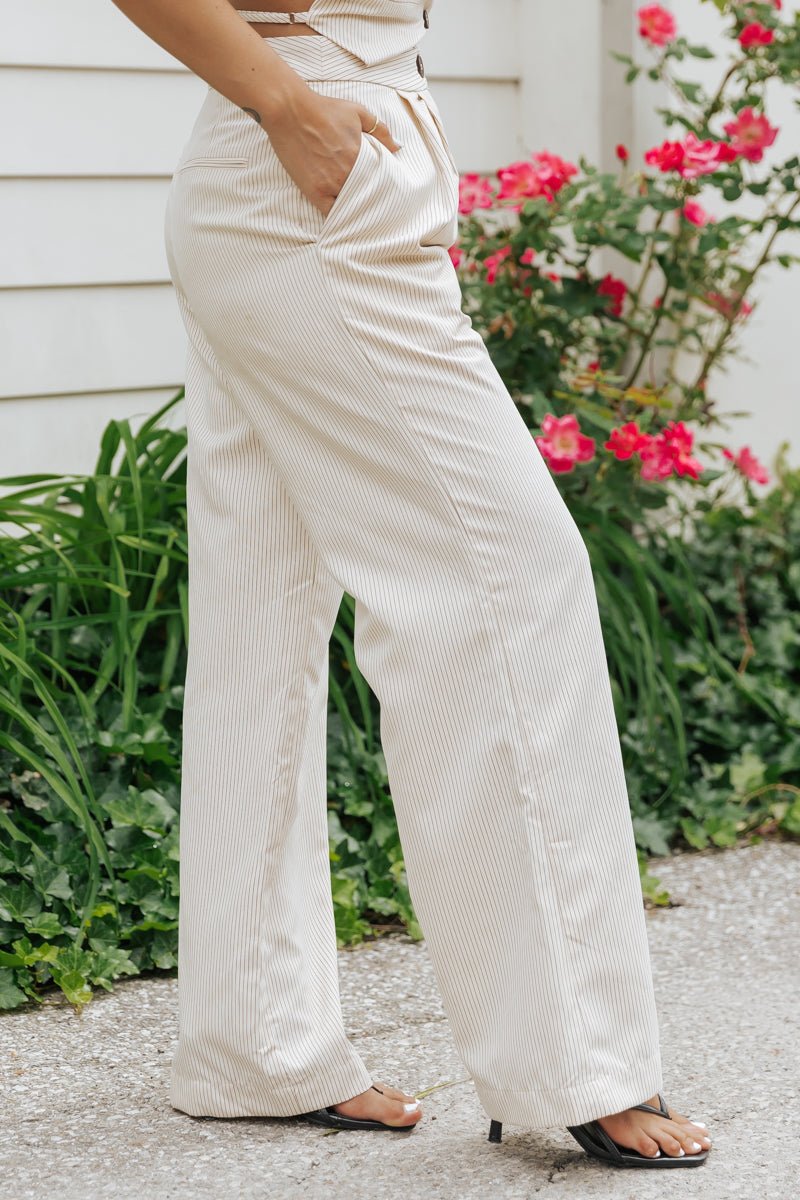 Aureum Ivory Pinstripe Twill Wide Leg Pants - Magnolia Boutique