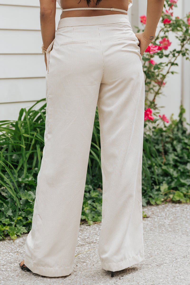 Aureum Ivory Pinstripe Twill Wide Leg Pants - Magnolia Boutique