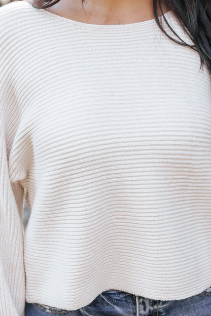 Avery Ribbed Boat Neck Sweater - Beige - Magnolia Boutique