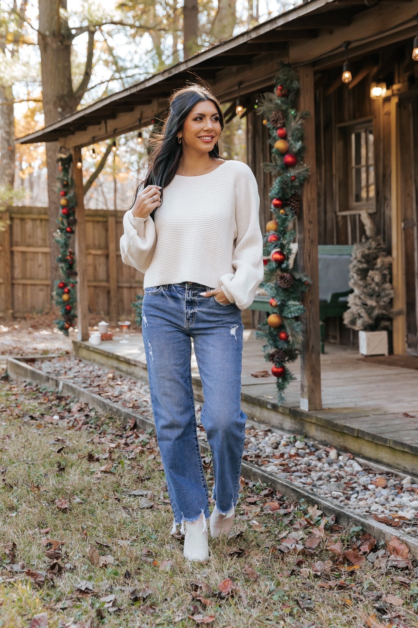 Avery Ribbed Boat Neck Sweater - Beige - Magnolia Boutique