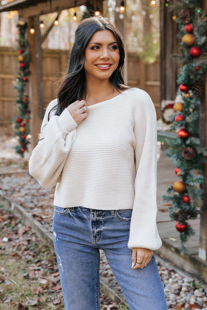 Avery Ribbed Boat Neck Sweater - Beige - Magnolia Boutique