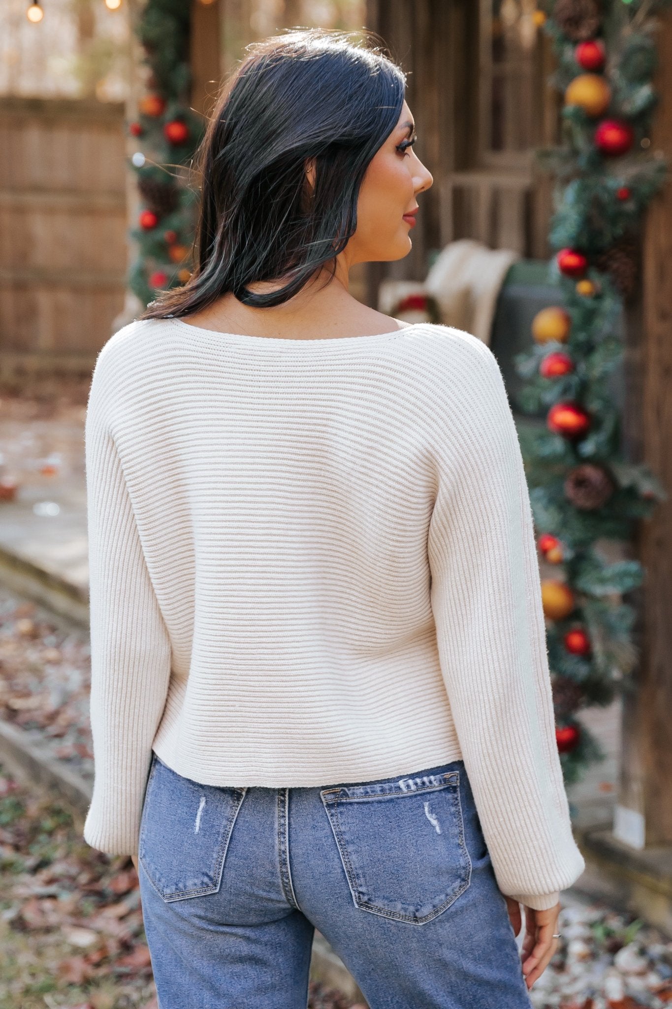 Avery Ribbed Boat Neck Sweater - Beige - Magnolia Boutique