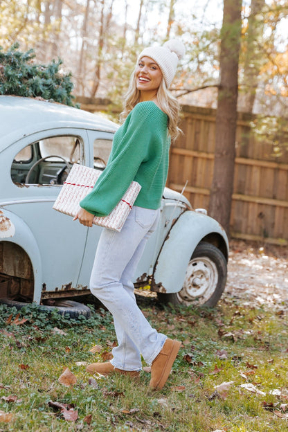 Avery Ribbed Boat Neck Sweater - Green - Magnolia Boutique