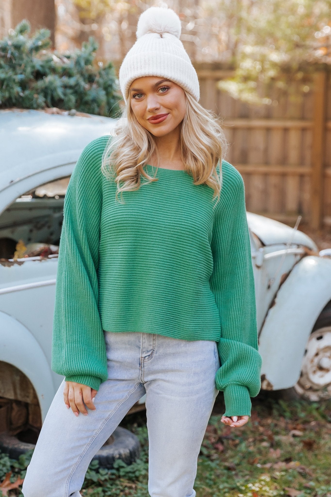 Avery Ribbed Boat Neck Sweater - Green - Magnolia Boutique