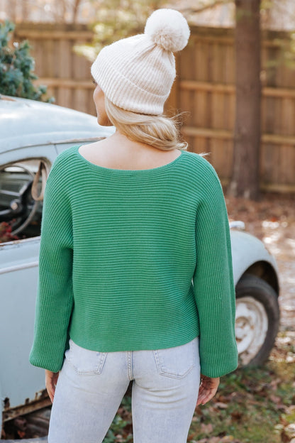 Avery Ribbed Boat Neck Sweater - Green - Magnolia Boutique