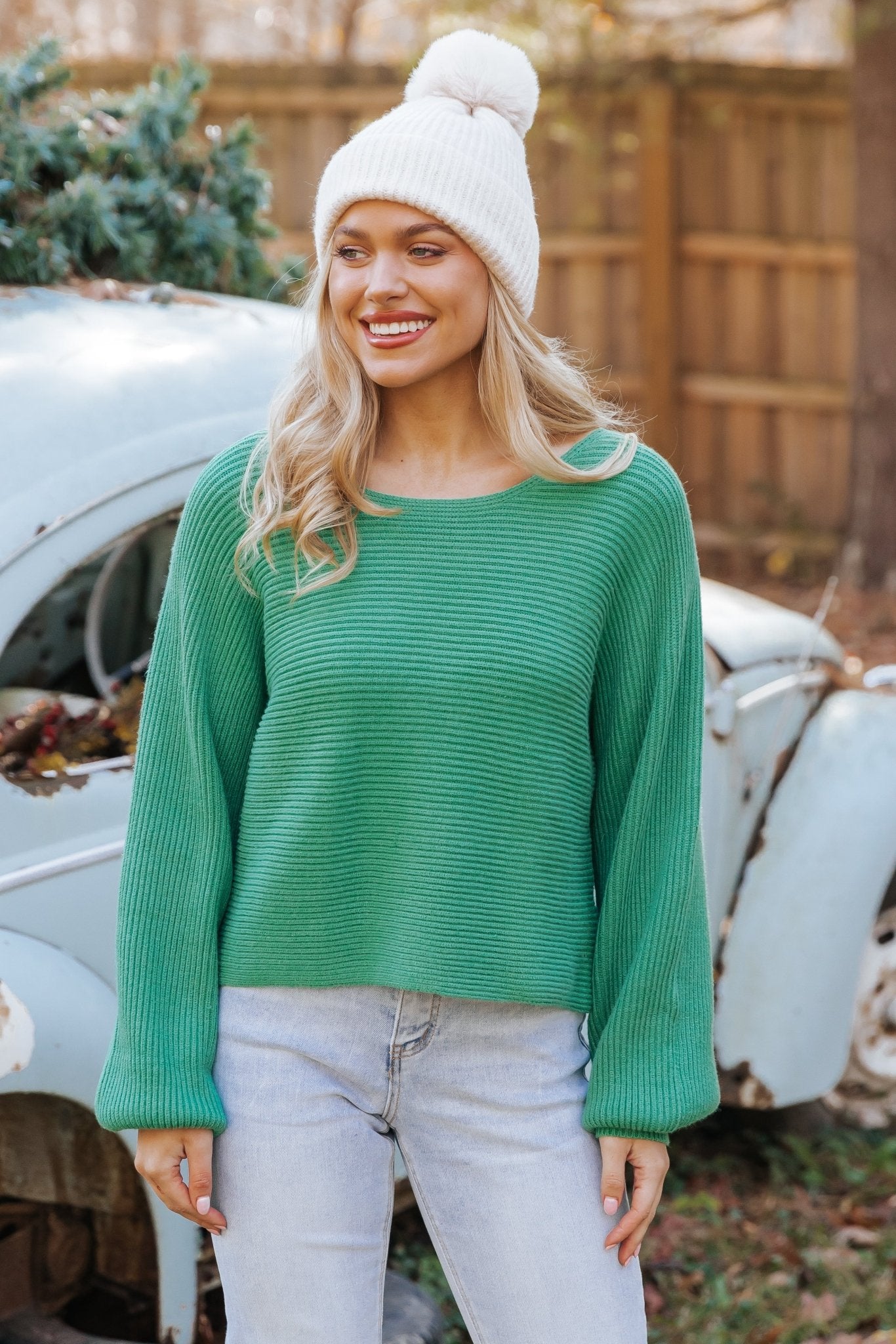 Avery Ribbed Boat Neck Sweater - Green - Magnolia Boutique