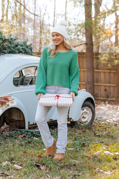 Avery Ribbed Boat Neck Sweater - Green - Magnolia Boutique