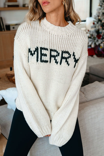 Be Merry Christmas Sweater - Cream - Magnolia Boutique