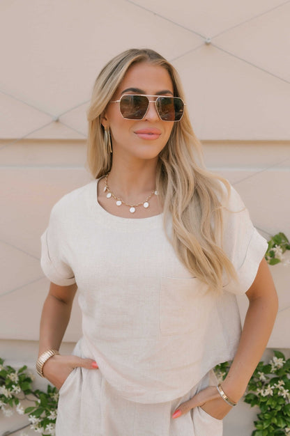 Beach Boardwalk Oatmeal Linen Top - Magnolia Boutique