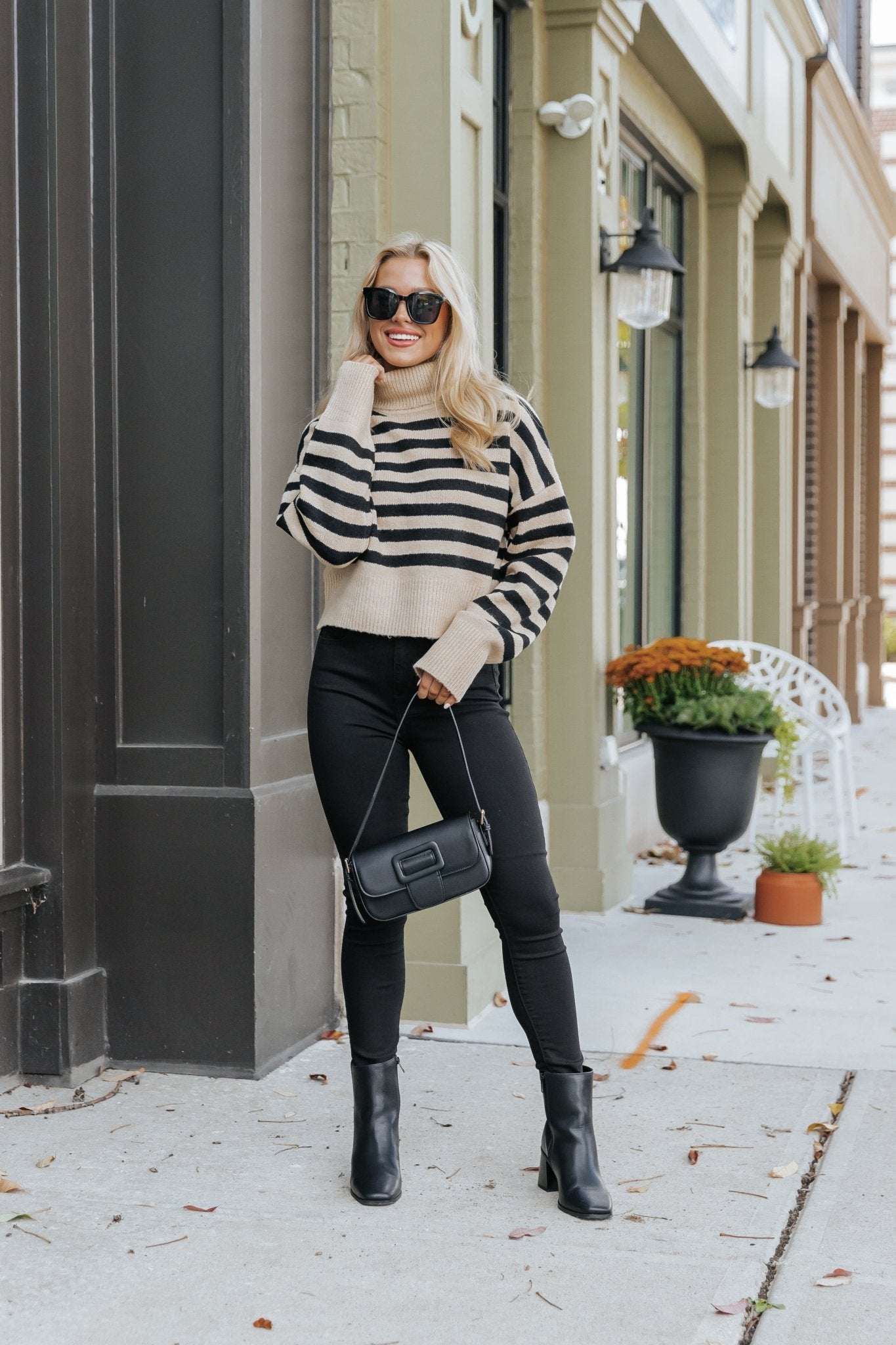 Beige and Black Striped Turtleneck Sweater - Magnolia Boutique