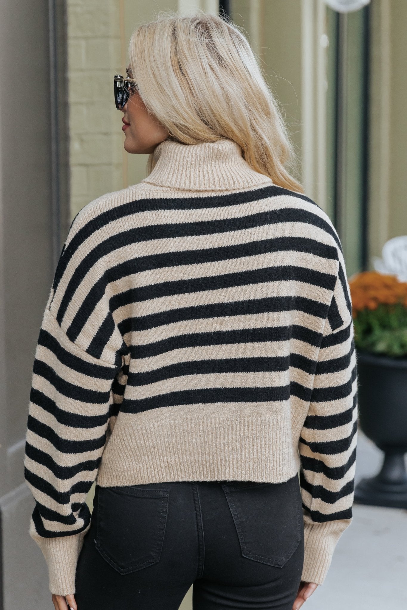 Beige and Black Striped Turtleneck Sweater - Magnolia Boutique