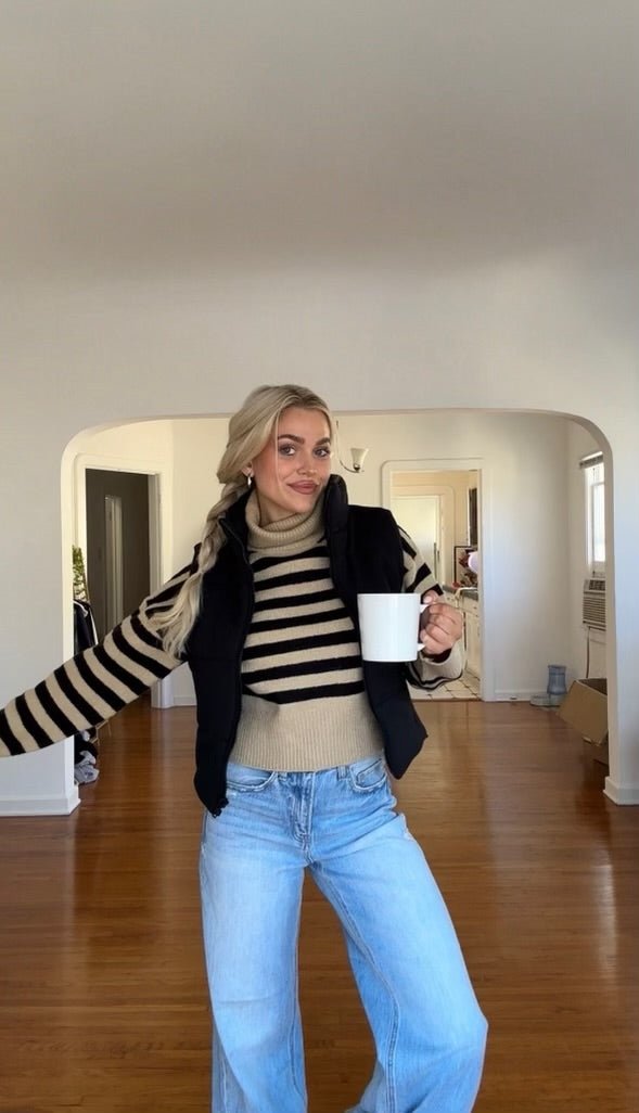 Beige and Black Striped Turtleneck Sweater - FINAL SALE - Magnolia Boutique