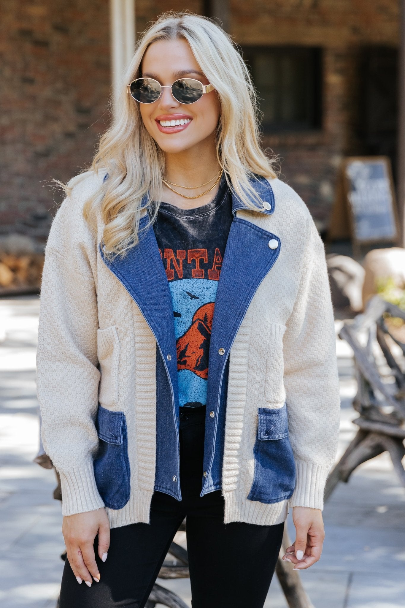 Beige Button Down Denim Cardigan - Magnolia Boutique