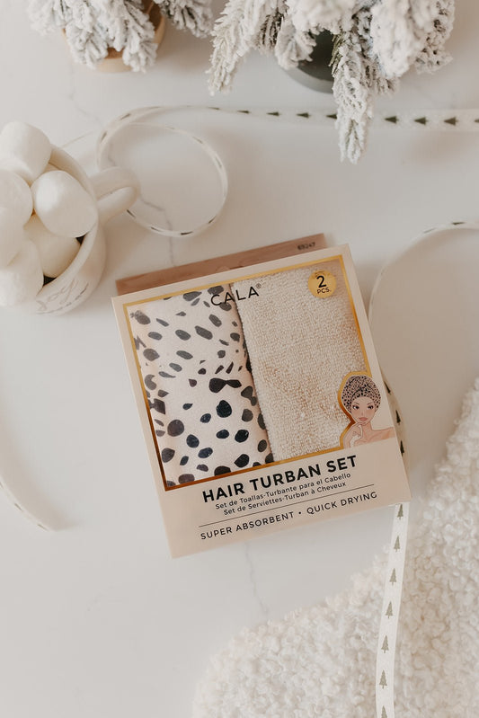 Beige Cheetah Print Hair Turban Set - Magnolia Boutique