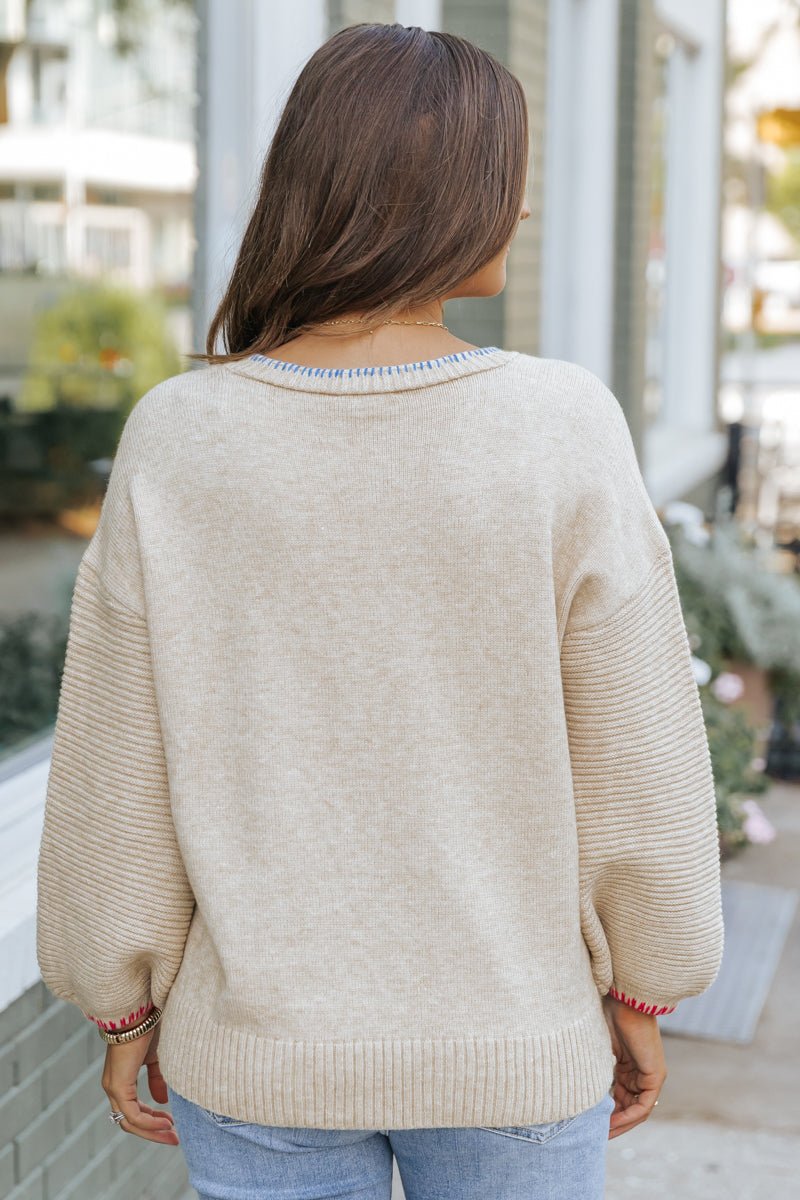 Beige Contrast Half Button Up Sweater - Magnolia Boutique