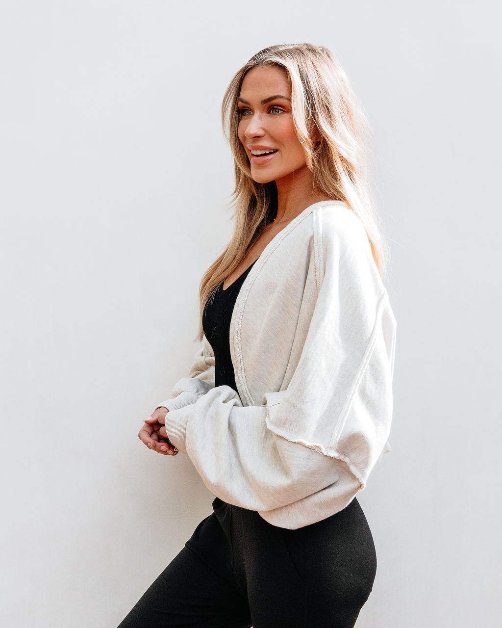 Beige Contrast Shrug Cardigan - Magnolia Boutique