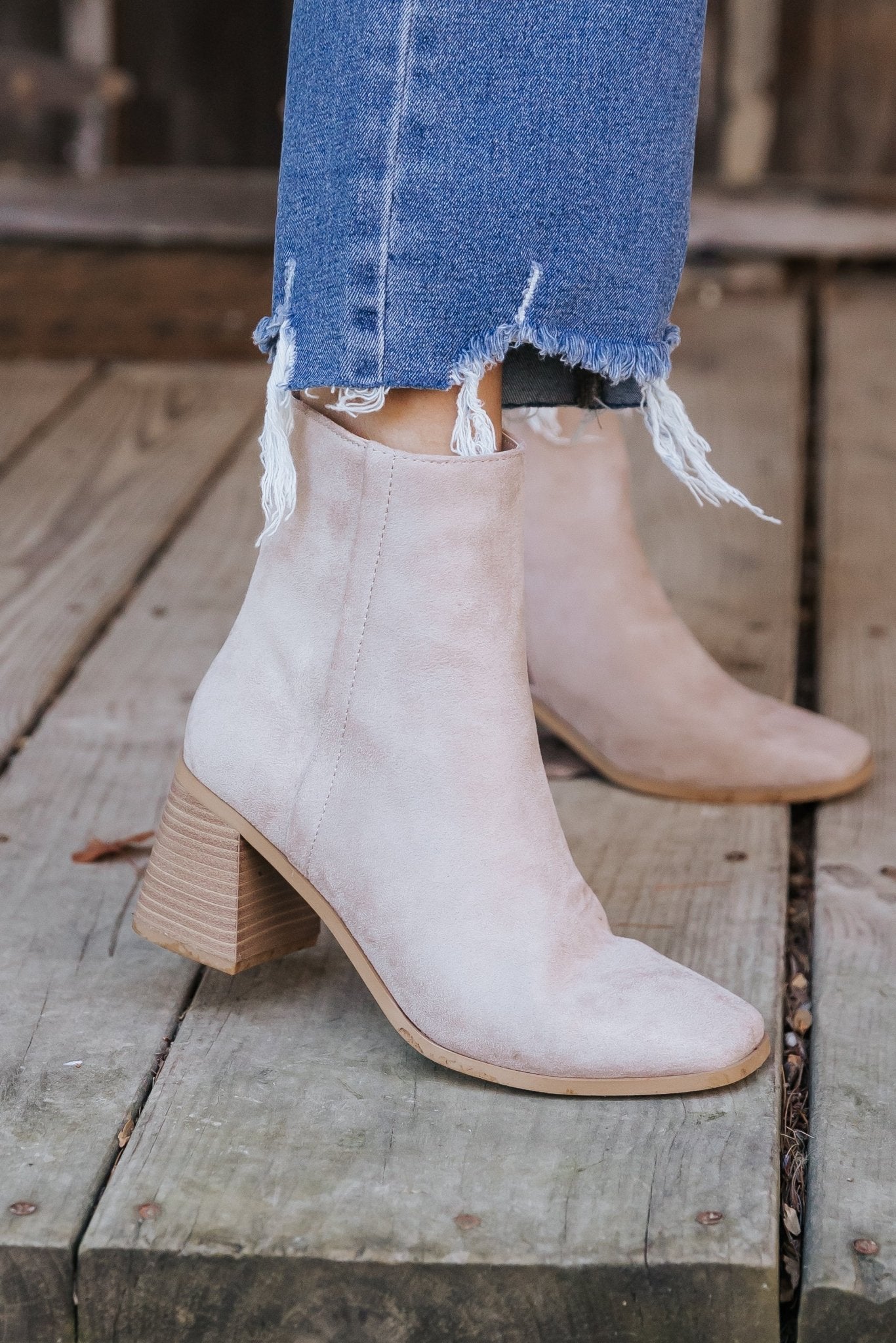 Beige Faux Suede Heeled Ankle Booties - Magnolia Boutique