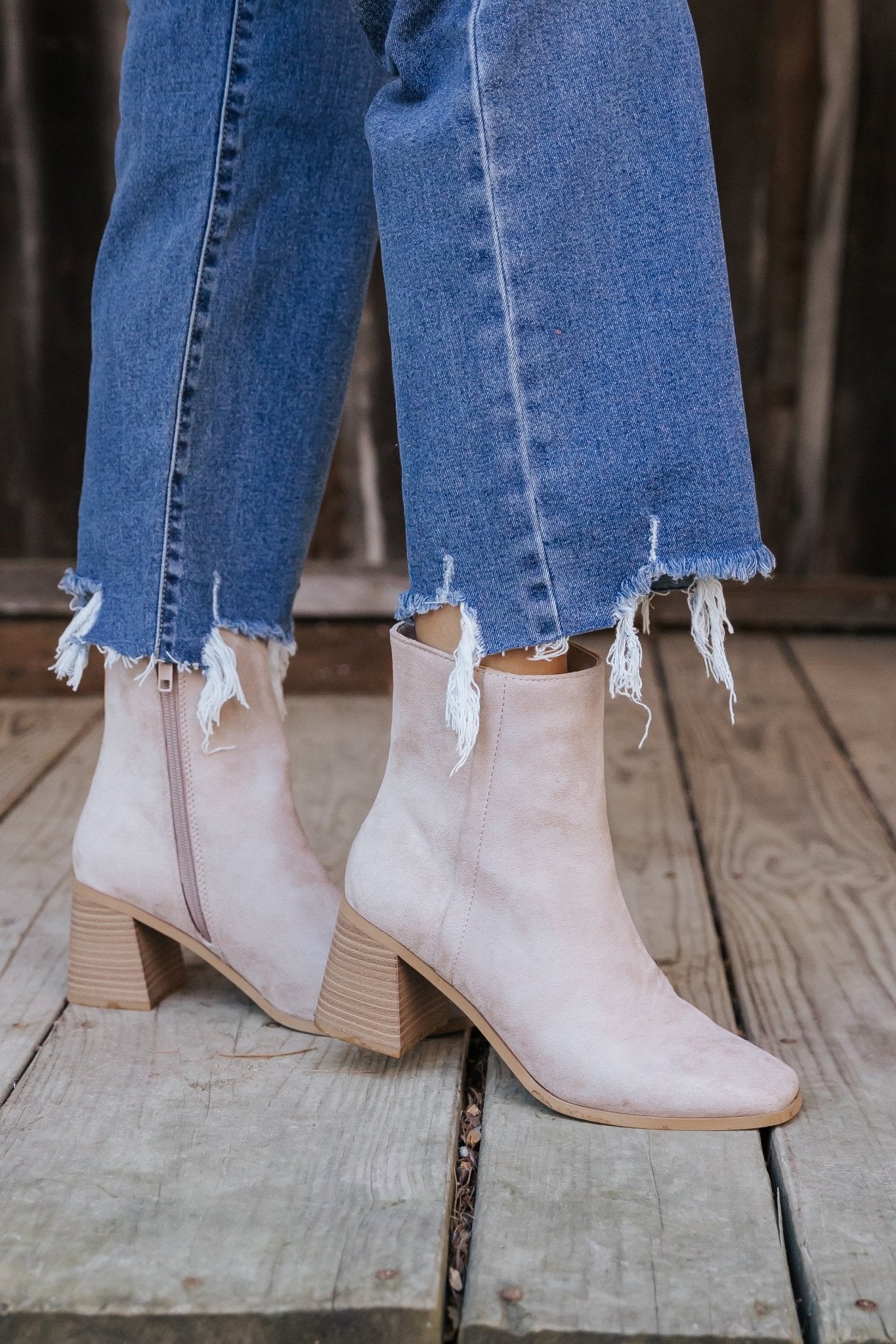 Beige Faux Suede Heeled Ankle Booties - Magnolia Boutique