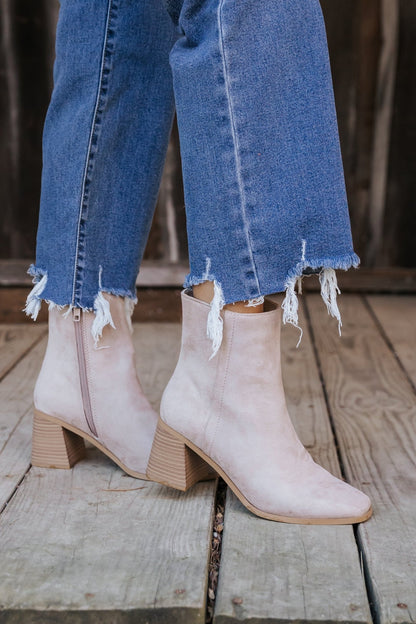 Beige Faux Suede Heeled Ankle Booties - Magnolia Boutique