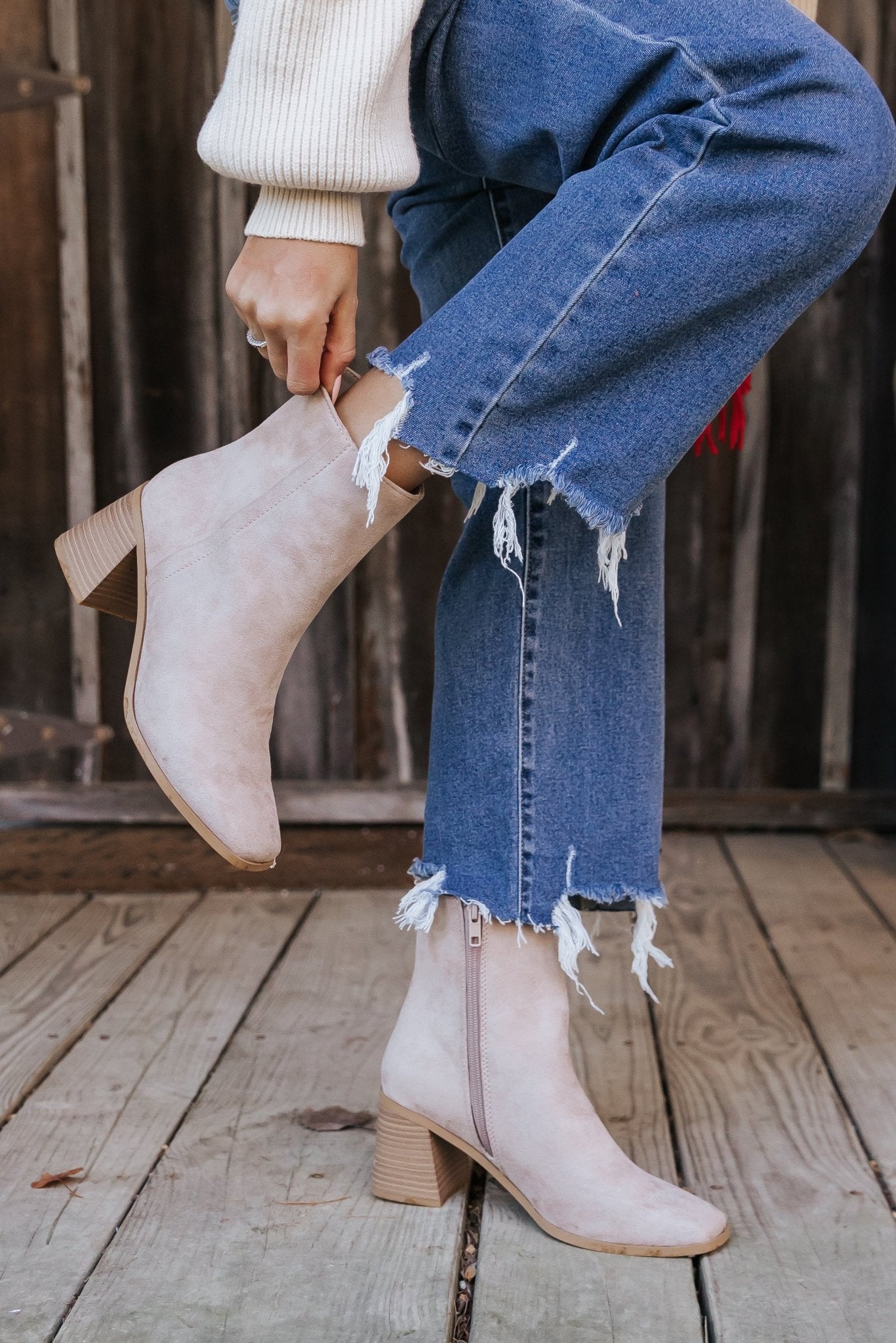 Beige Faux Suede Heeled Ankle Booties - Magnolia Boutique