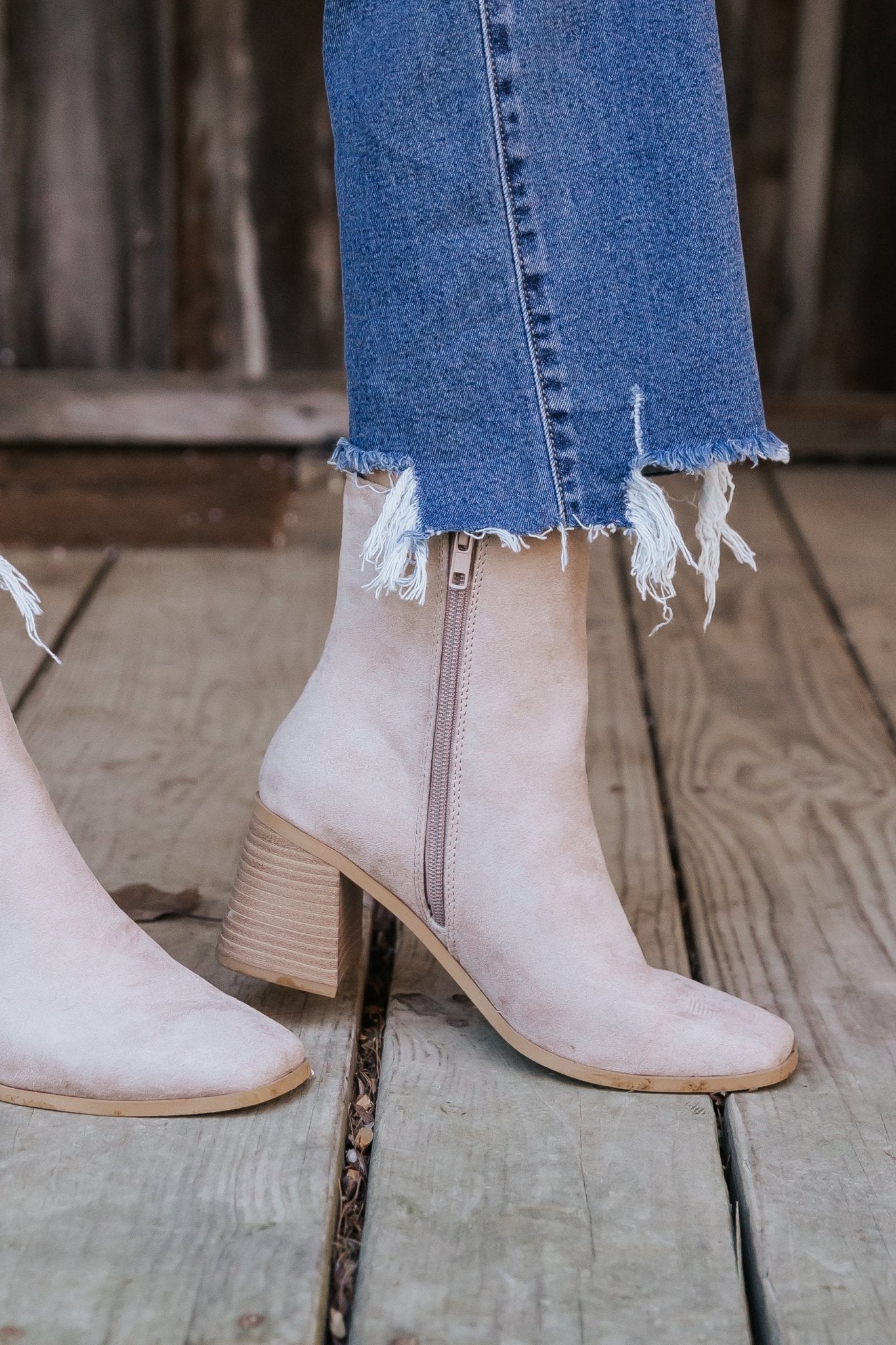 Beige Faux Suede Heeled Ankle Booties - Magnolia Boutique