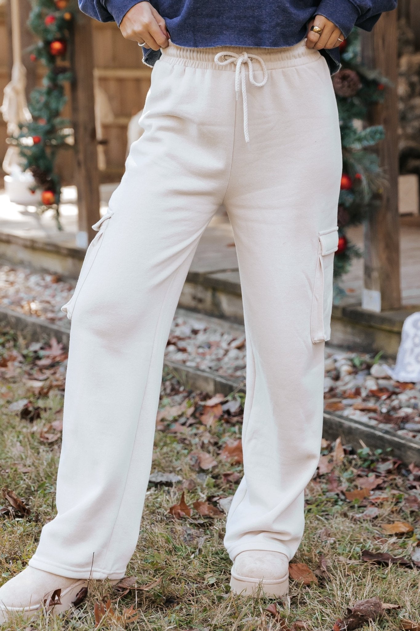 Beige Fleece Cargo Sweatpants - Magnolia Boutique