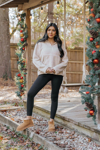 Beige Fleece Half Zip Up Jacket - Magnolia Boutique