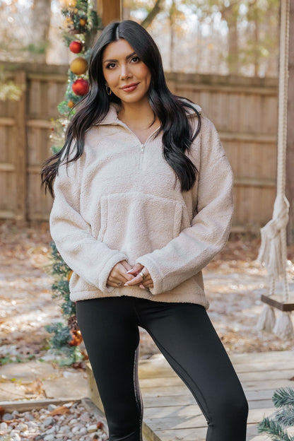 Beige Fleece Half Zip Up Jacket - Magnolia Boutique