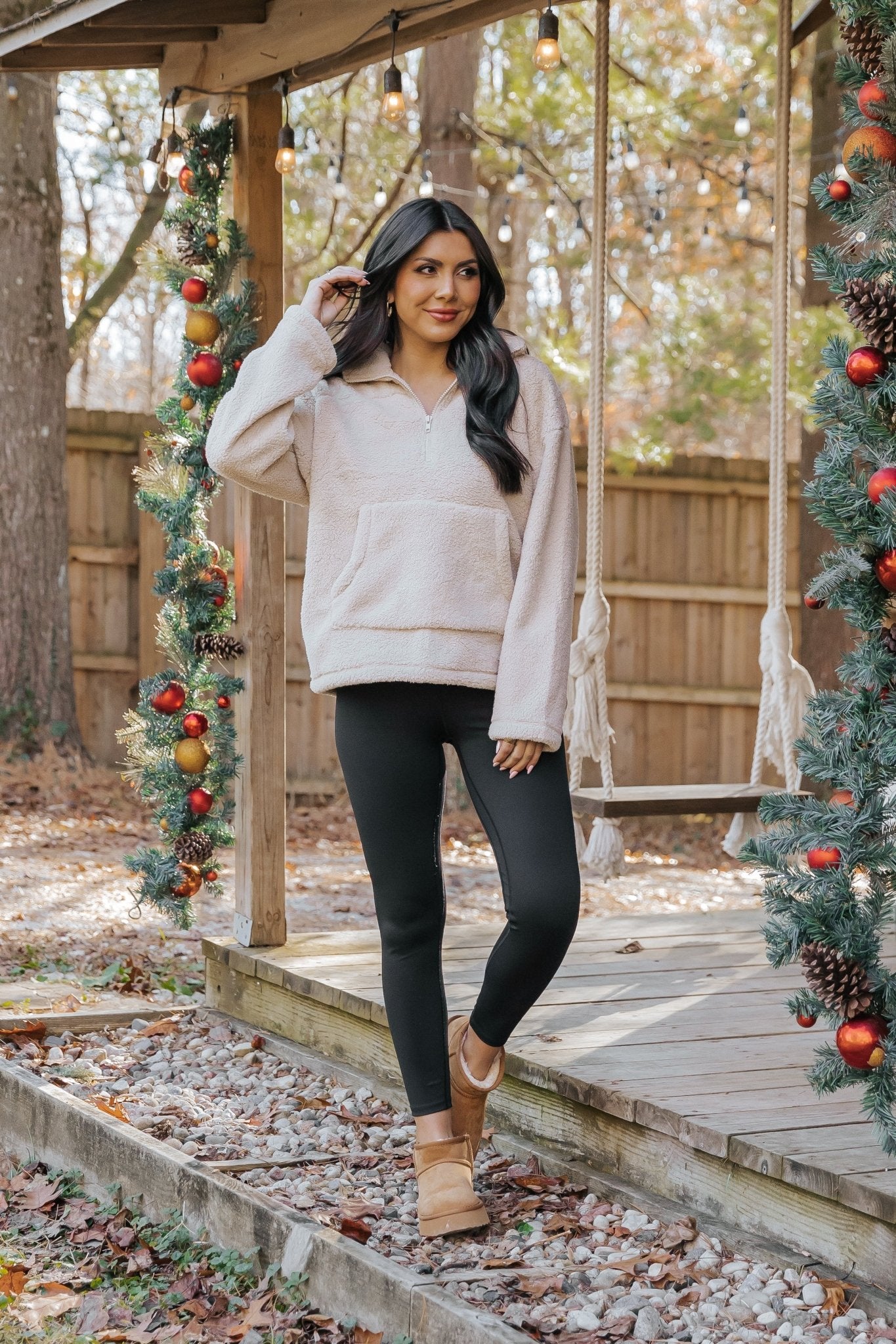 Beige Fleece Half Zip Up Jacket - Magnolia Boutique