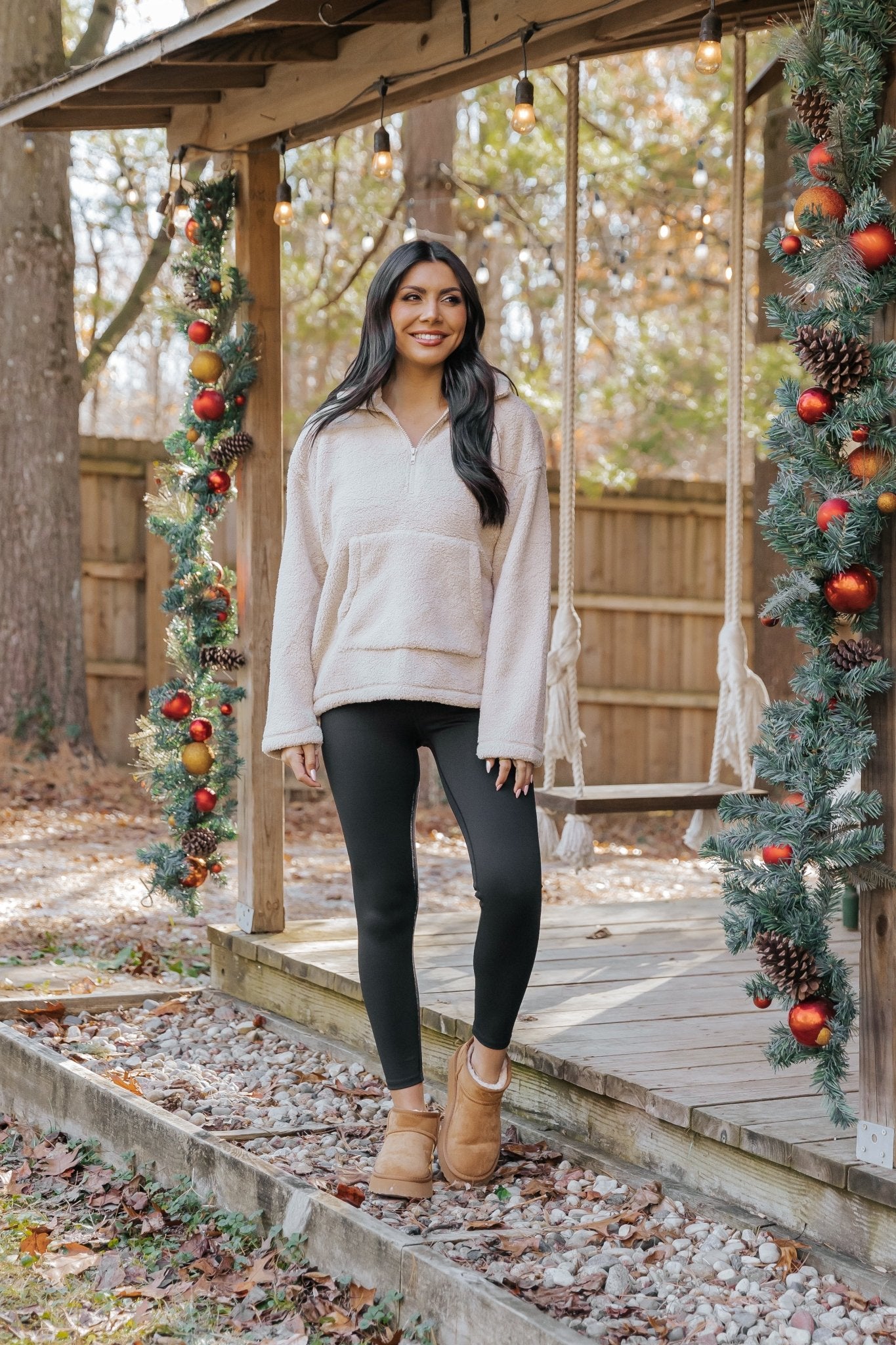 Beige Fleece Half Zip Up Jacket - Magnolia Boutique