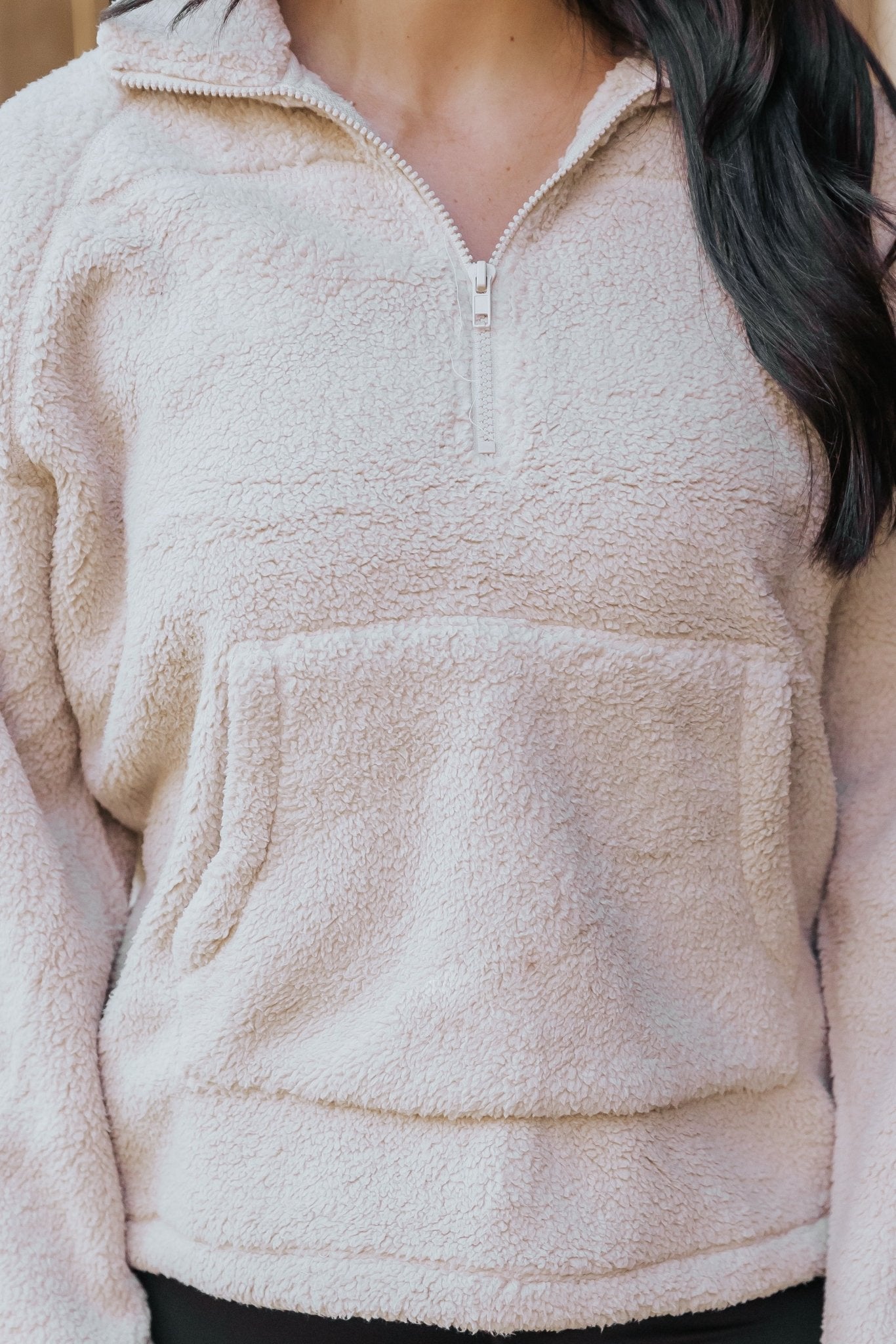 Beige Fleece Half Zip Up Jacket - Magnolia Boutique