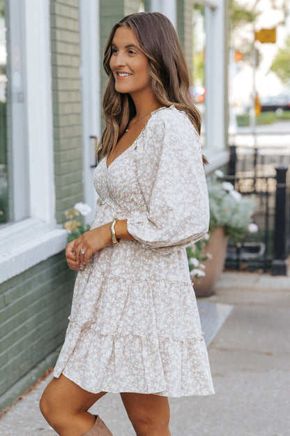 Beige Floral Babydoll Tiered Mini Dress | Pre Order - Magnolia Boutique