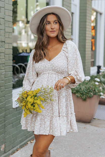 Beige Floral Babydoll Tiered Mini Dress | Pre Order - Magnolia Boutique