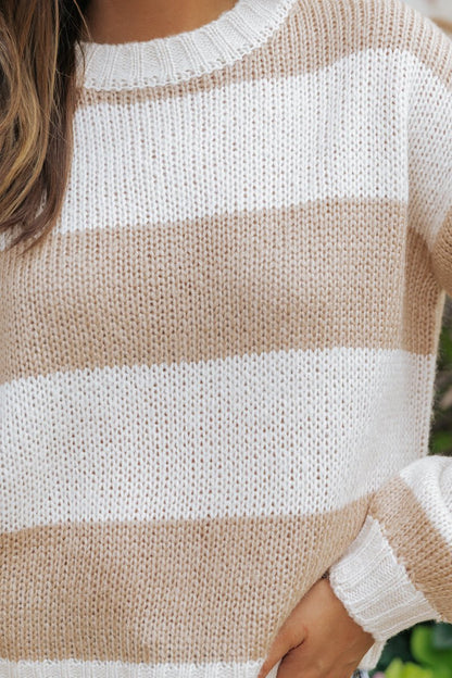 Beige Striped Pullover Sweater - Magnolia Boutique