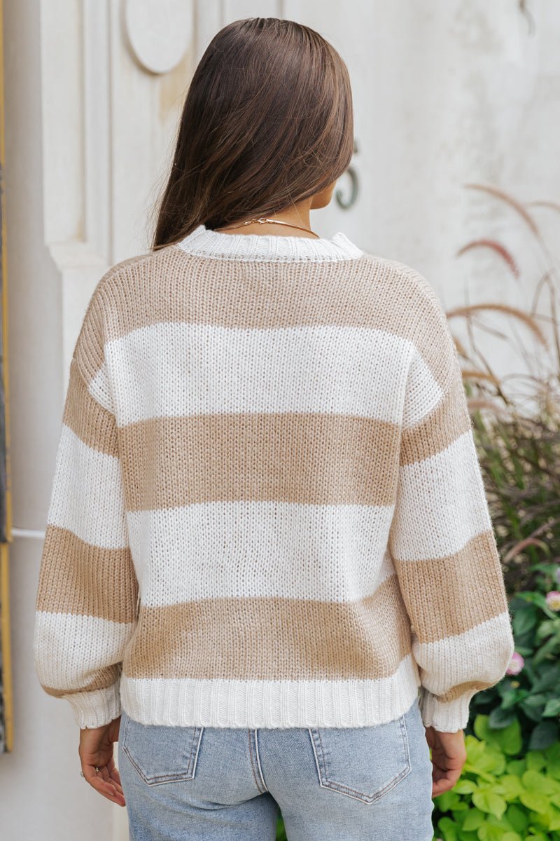 Beige Striped Pullover Sweater - Magnolia Boutique