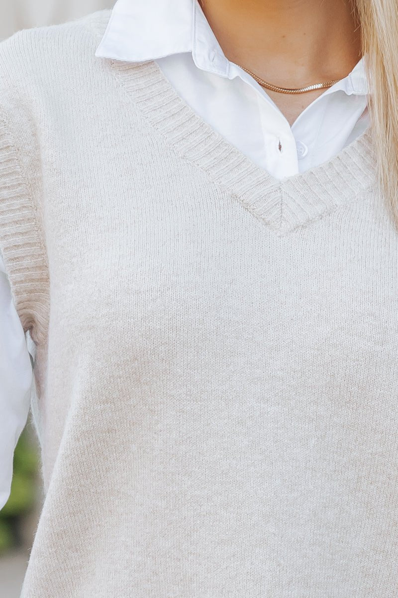 Beige Sweater Vest Dress Shirt - Magnolia Boutique