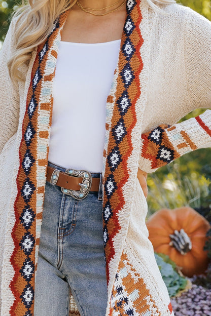 Beige Tribal Print Fringe Duster Cardigan - Magnolia Boutique