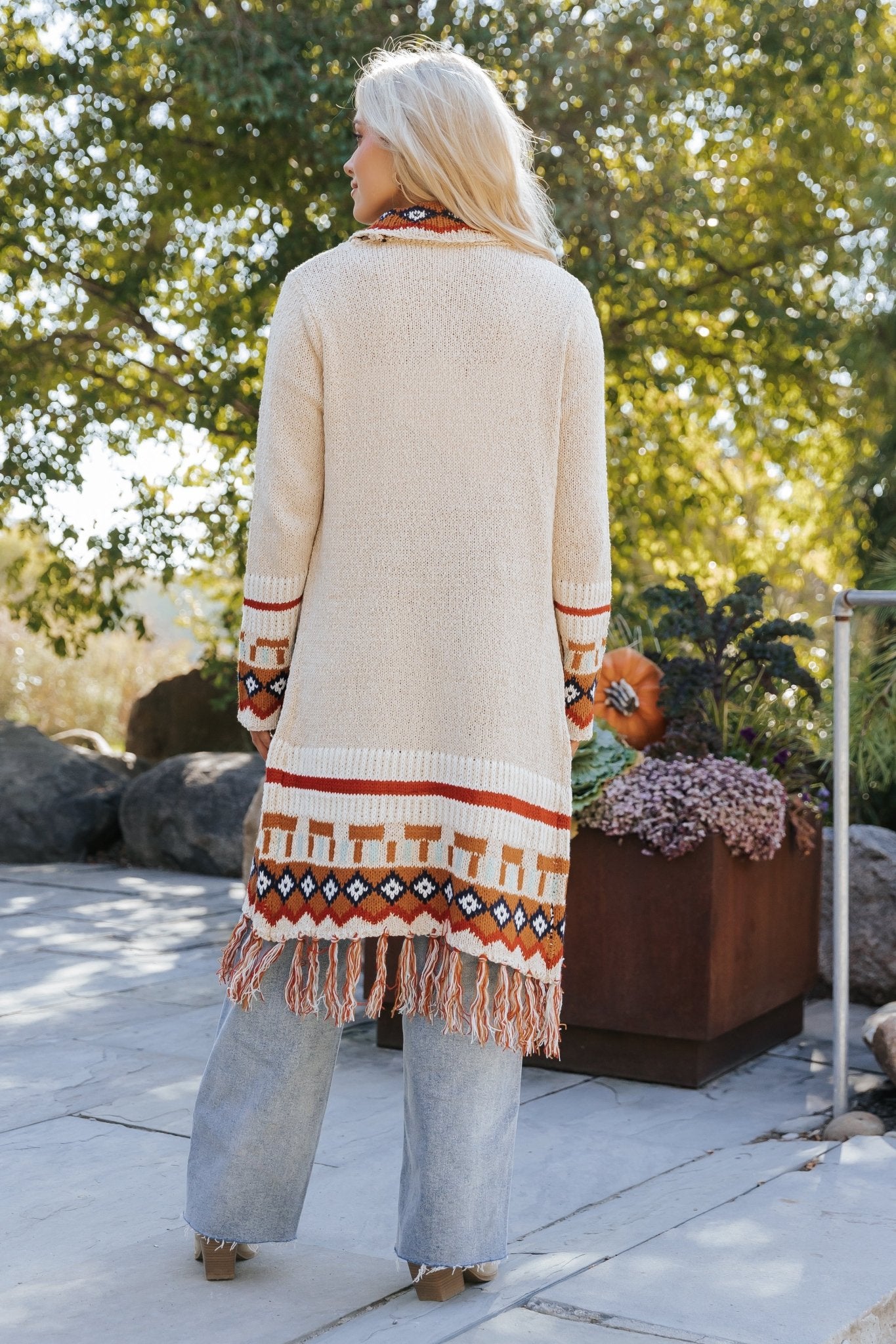 Beige Tribal Print Fringe Duster Cardigan Final Sale Small Medium Women s Online Boutique Boho Chic Style Magnolia Boutique