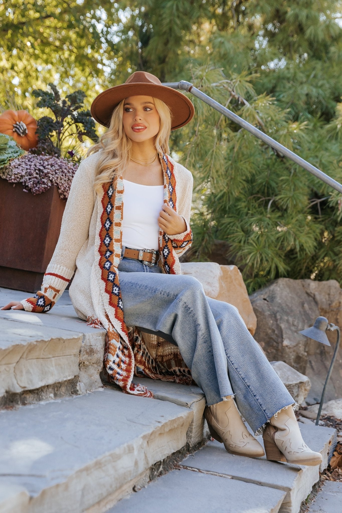 Beige Tribal Print Fringe Duster Cardigan - Magnolia Boutique