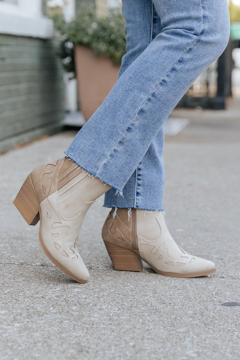 Beige Two Tone Western Booties - Magnolia Boutique