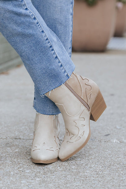 Beige Two Tone Western Booties - Magnolia Boutique