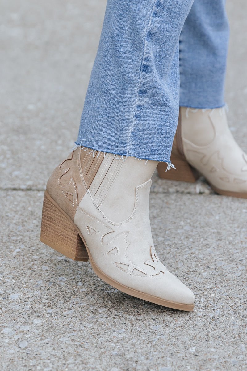 Beige Two Tone Western Booties - Magnolia Boutique