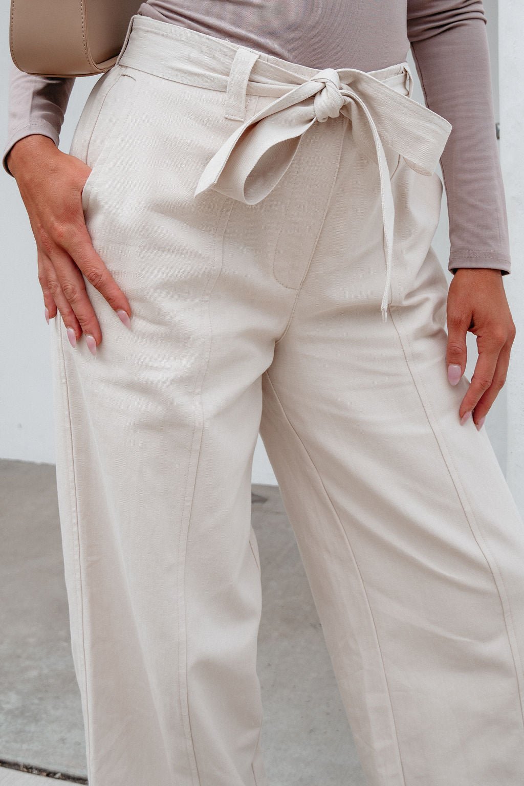 Belted Wide Leg Cuffed Pants - Natural - Magnolia Boutique