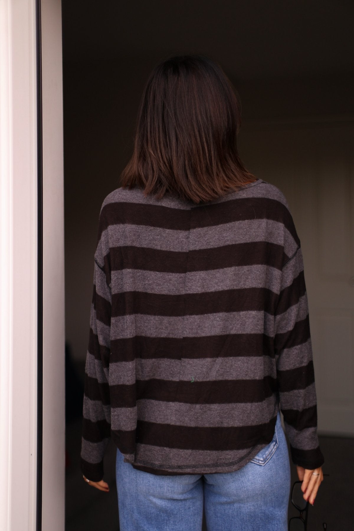 Black and Charcoal Striped Sweater - Magnolia Boutique