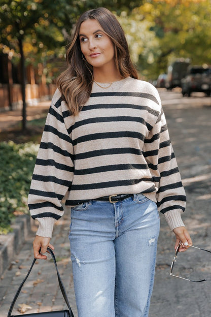 Black and Mocha Striped Pullover Sweater - Magnolia Boutique