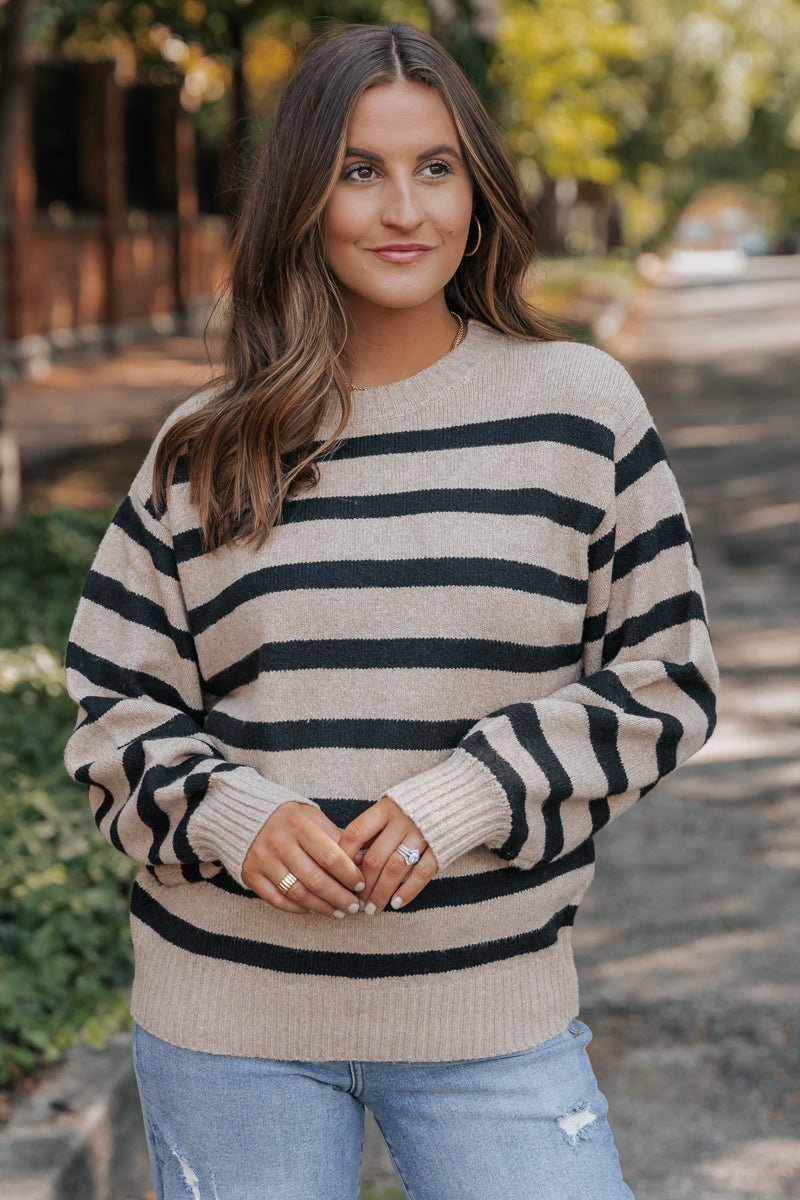 Black and Mocha Striped Pullover Sweater - Magnolia Boutique