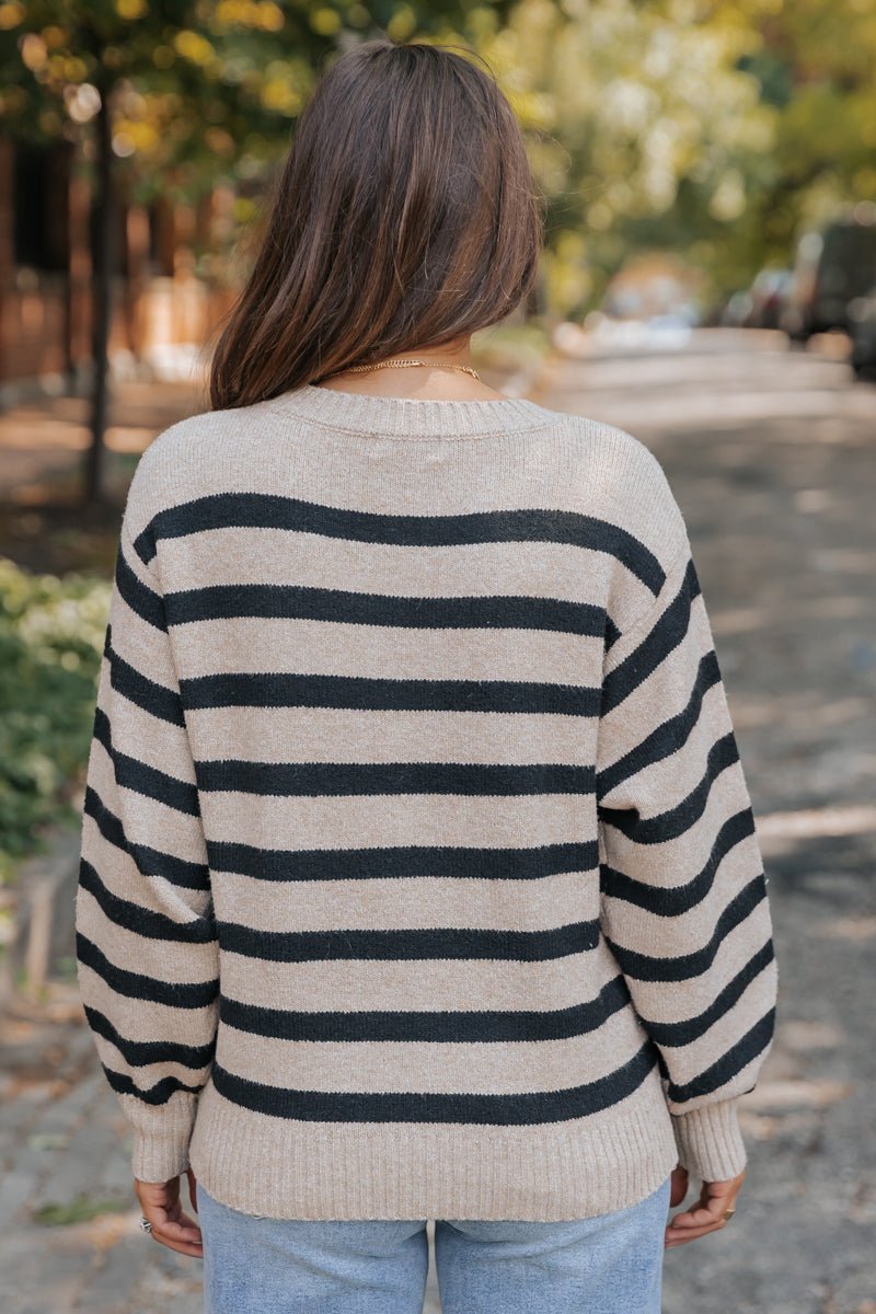 Black and Mocha Striped Pullover Sweater - Magnolia Boutique