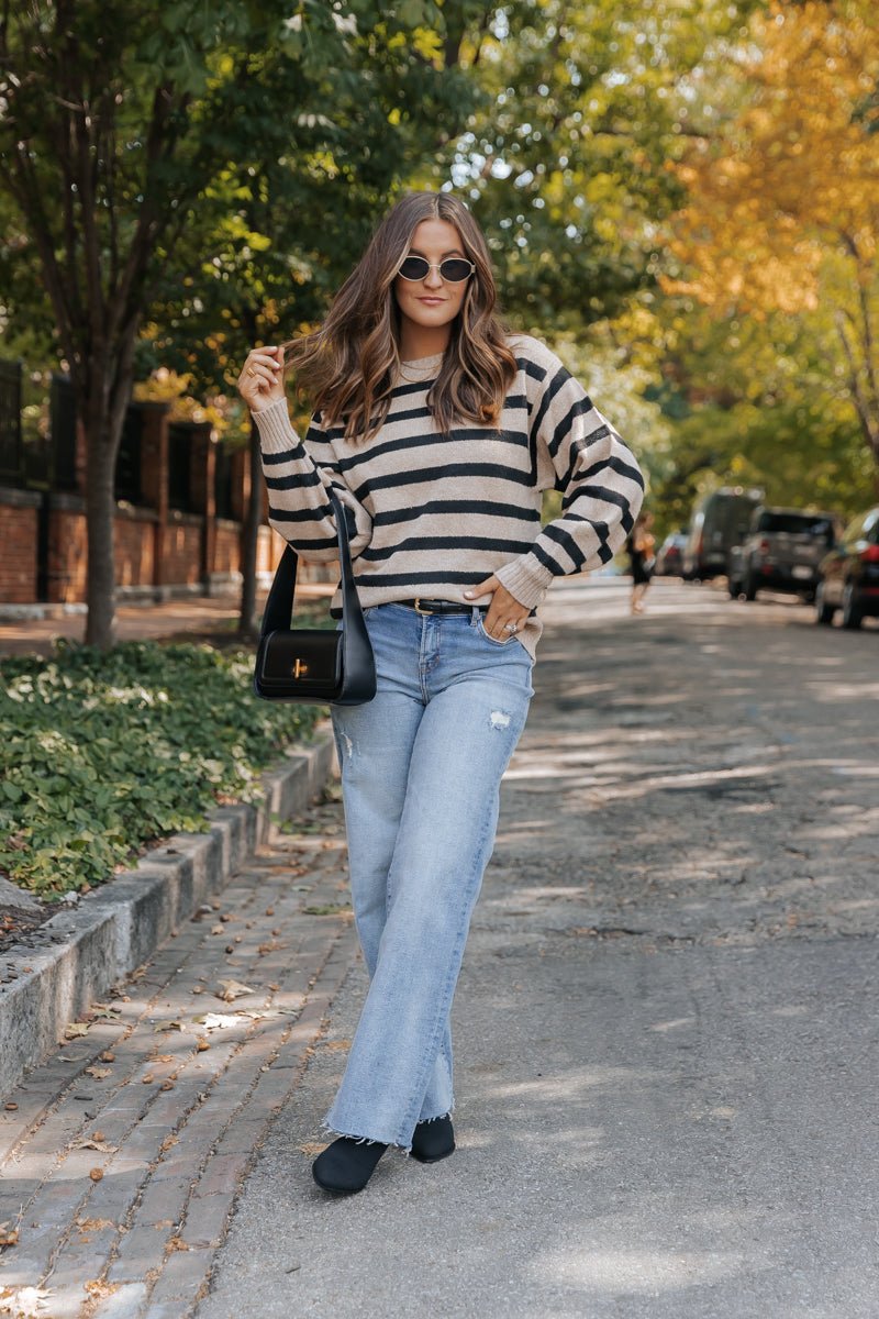 Black and Mocha Striped Pullover Sweater - Magnolia Boutique